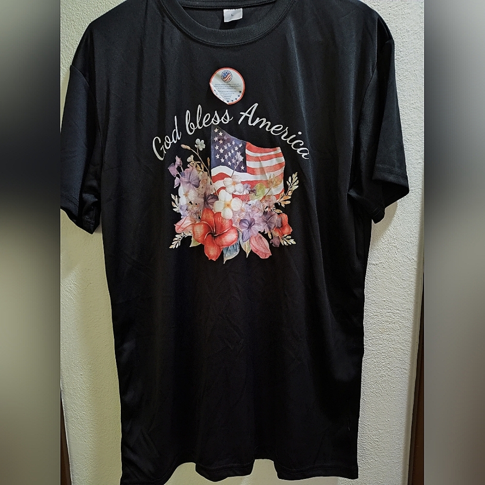 God Bless America tshirt, black, large